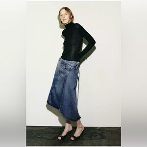 Zara Asymmetric Denim Wrap Midi Skirt - Size M